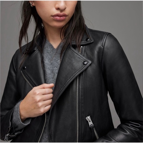 NWOT ALL SAINTS THE DALDY BLACK BIKER LEATHER JACKET SIZE O - Picture 8 of 16